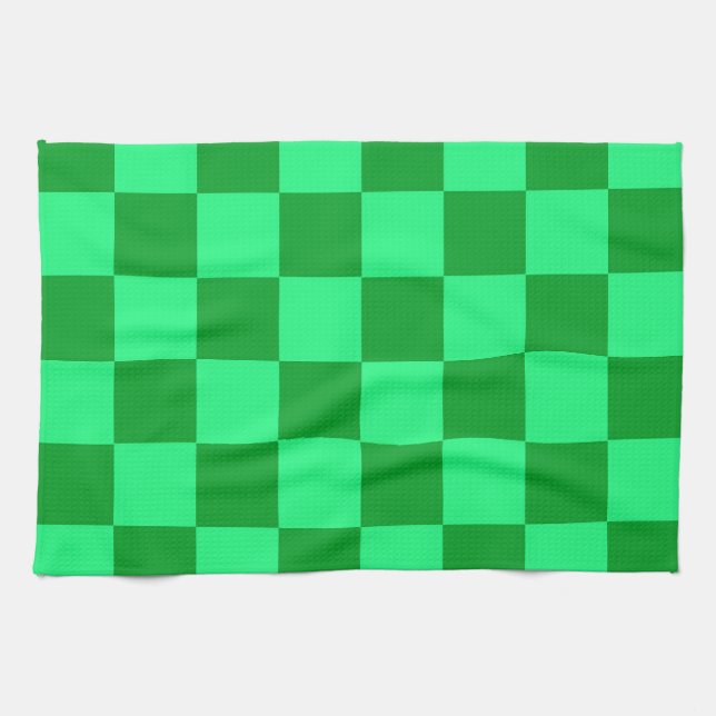 Light and Dark Green Chequered Design  Tea Towel (Horizontal)
