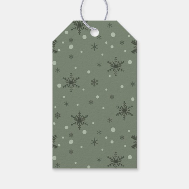 Light and Dark Green Snowflakes Gift Tag (Front)
