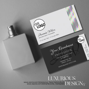 Light and Dark Grey Chic Colourful Stripes add Log Business Card