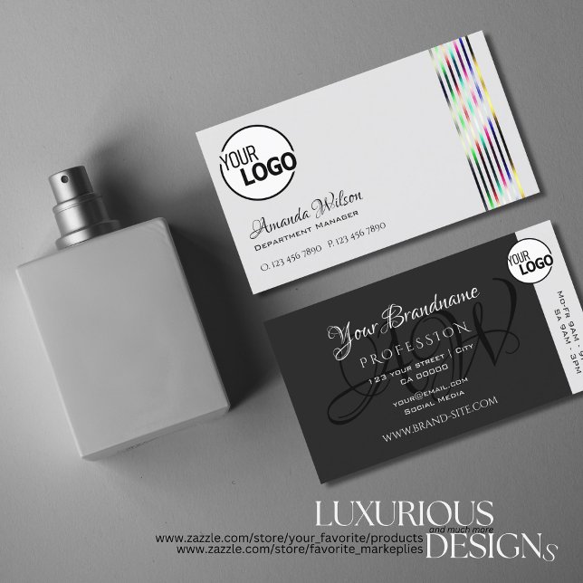 Light and Dark Grey Chic Colourful Stripes add Log Business Card (Creator Uploaded)