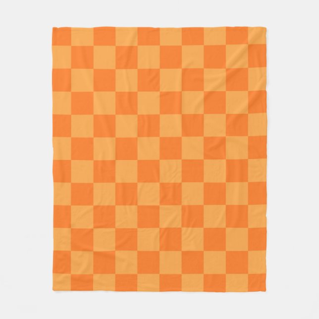 Light and Dark Orange Chequered Design  Fleece Blanket (Front)