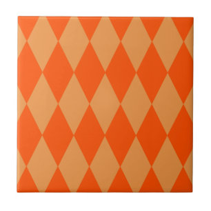 Light and Dark Orange Harlequin Diamonds Checkers Ceramic Tile