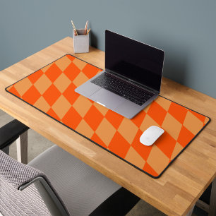 Light and Dark Orange Harlequin Diamonds Checkers  Desk Mat
