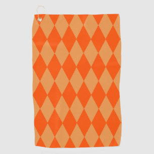 Light and Dark Orange Harlequin Diamonds Checkers Golf Towel