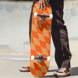 Light and Dark Orange Harlequin Diamonds Checkers Skateboard