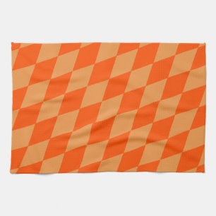 Light and Dark Orange Harlequin Diamonds Checkers Tea Towel