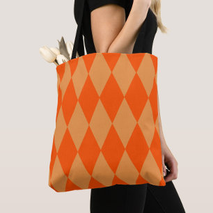 Light and Dark Orange Harlequin Diamonds Checkers Tote Bag
