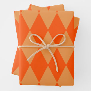 Light and Dark Orange Harlequin Diamonds Checkers Wrapping Paper Sheet