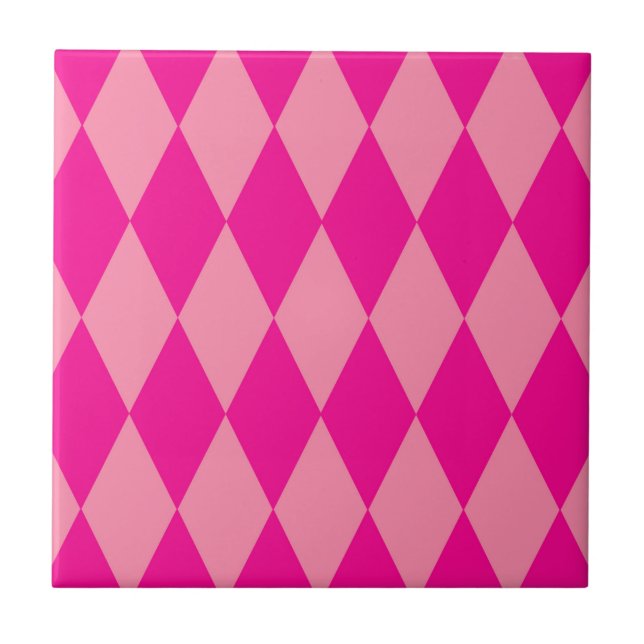 Light and Dark Pink Harlequin Diamonds Checkers  Ceramic Tile (Front)
