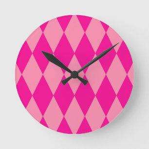 Light and Dark Pink Harlequin Diamonds Checkers  Round Clock