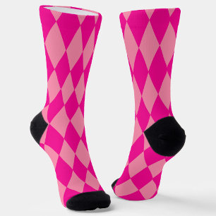 Light and Dark Pink Harlequin Diamonds Checkers Socks