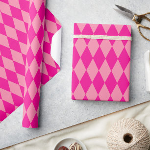 Light and Dark Pink Harlequin Diamonds Checkers Wrapping Paper