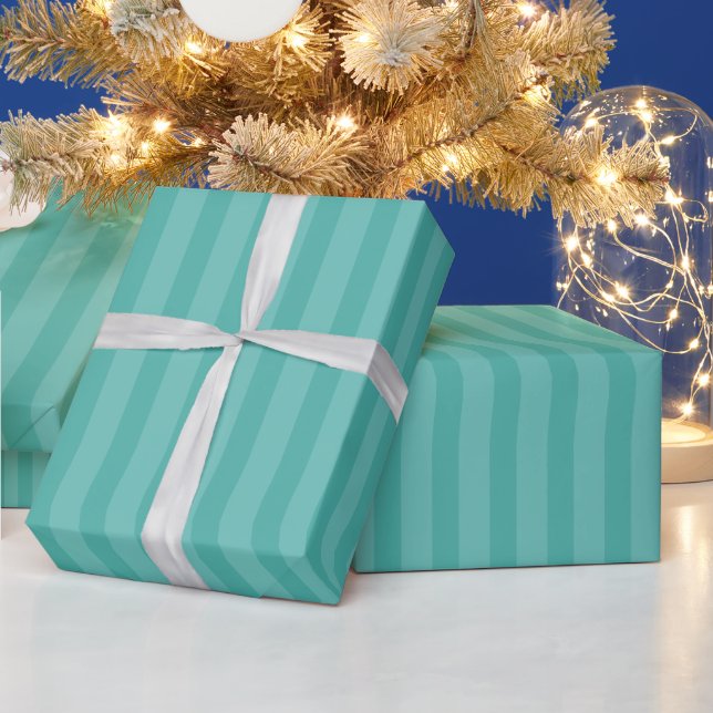Light And Dark Teal Stripes Wrapping Paper (Holidays)