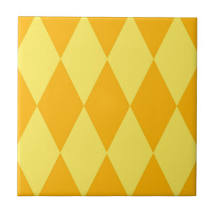Light and Dark Yellow Harlequin Diamonds Checkers Ceramic Tile