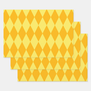 Light and Dark Yellow Harlequin Diamonds Checkers  Wrapping Paper Sheet