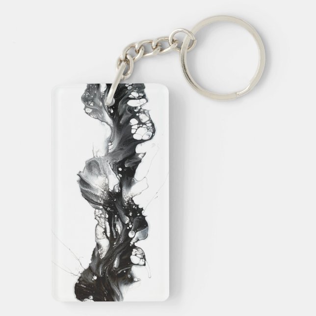 Light and Darkness Abstract Black White Fluid Art Key Ring (Back)