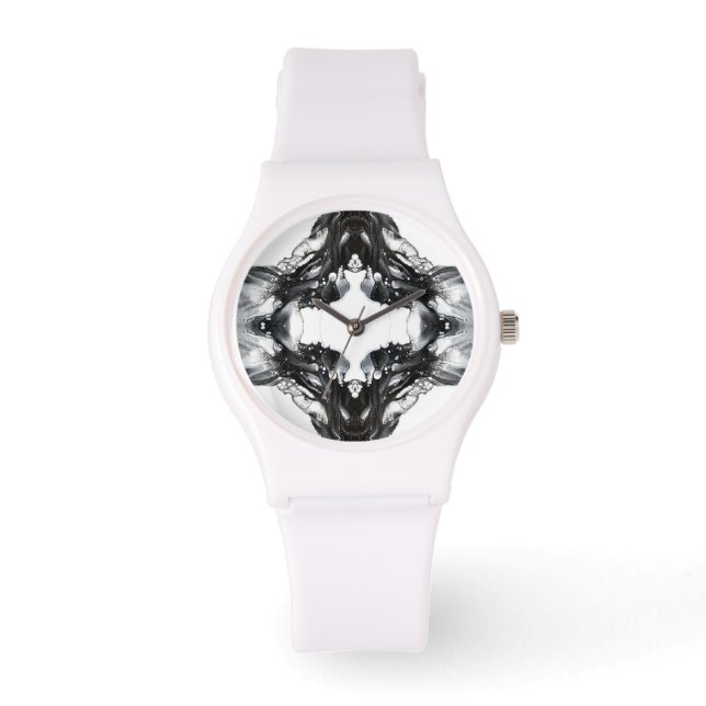 Light and Darkness Abstract Black White Fluid Art Watch (Front)