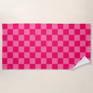 Light and Hot Pink Chequered Pattern Design Beach Towel
