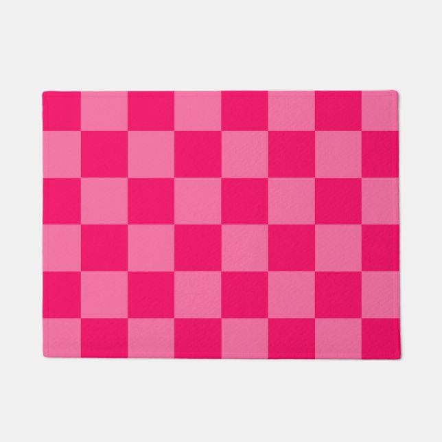 Light and Hot Pink Chequered Pattern Design  Doormat (Front)