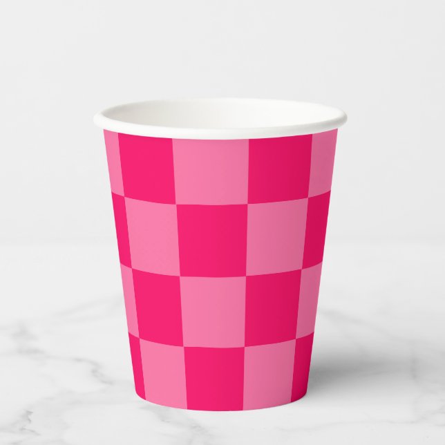 Light and Hot Pink Chequered Pattern Design  Paper Cups (Front)