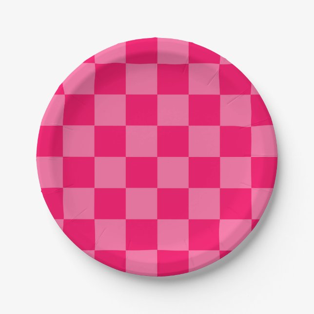 Light and Hot Pink Chequered Pattern Design  Paper Plate (Front)