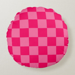 Light and Hot Pink Chequered Pattern Design  Round Cushion