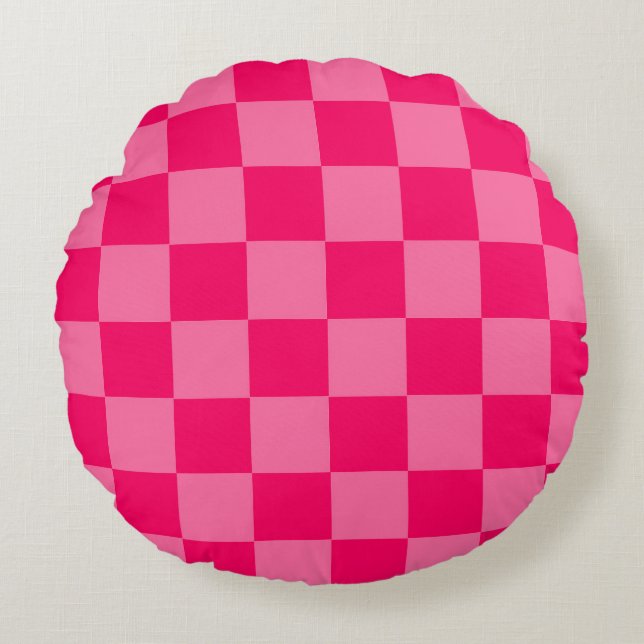 Light and Hot Pink Chequered Pattern Design  Round Cushion (Front)