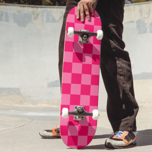 Light and Hot Pink Chequered Pattern Design Skateboard