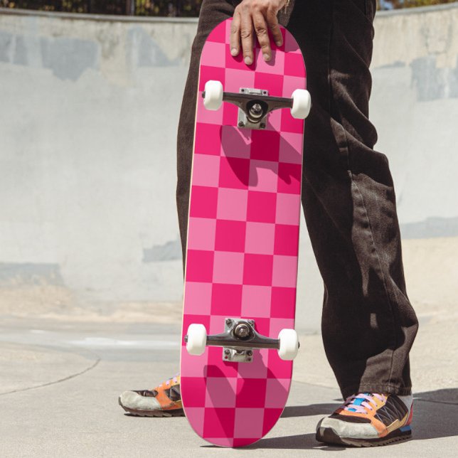 Light and Hot Pink Chequered Pattern Design  Skateboard (Creator Uploaded)