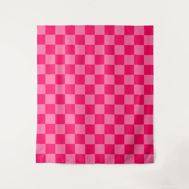Light and Hot Pink Chequered Pattern Design  Tapestry (Front)