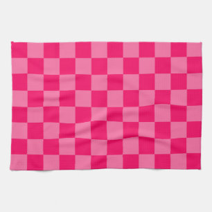 Light and Hot Pink Chequered Pattern Design Tea Towel