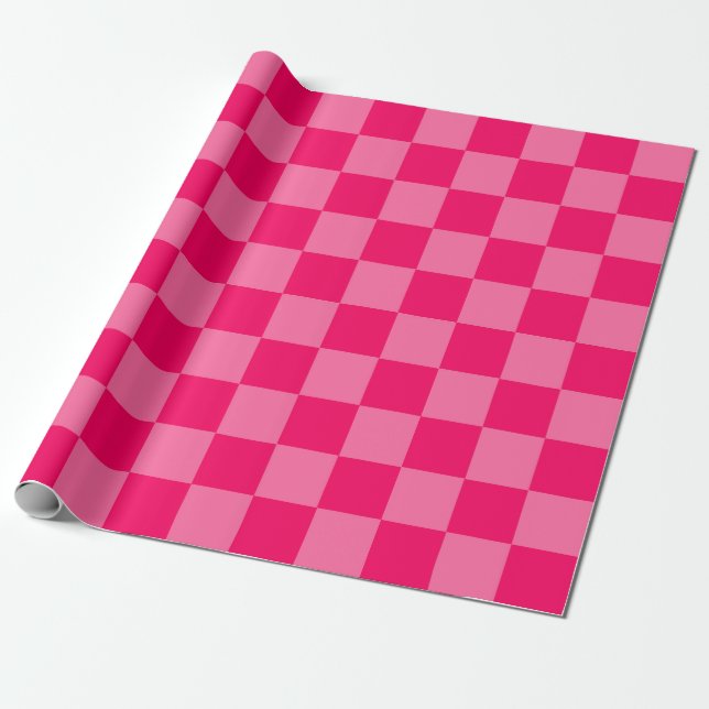 Light and Hot Pink Chequered Pattern Design  Wrapping Paper (Unrolled)