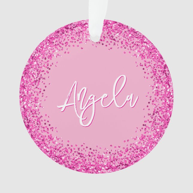 Light and Hot Pink Glitter Photo Ornament (Front)