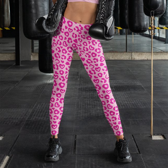 Light and Hot Pink Heart Leopard Pattern Leggings (Light and Hot Pink Heart Leopard Pattern Leggings)