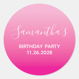 Light and Hot Pink Ombre Birthday Party Classic Round Sticker