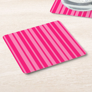 Light and Hot Pink Stylish Stripes Pattern Design Square Paper Coaster