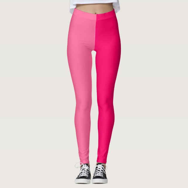 Light and Hot Pink Two Tone Colour Split Design Leggings (Front)