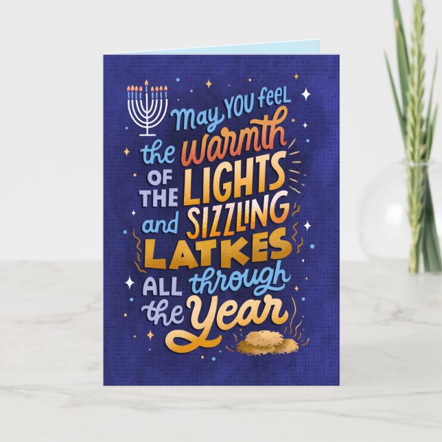 Light and Latkes Non-Photo Hanukkah Greeting Card (Front)