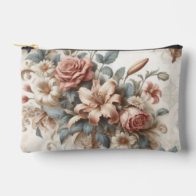 Light Antique Floral Perfection Accessory Pouch (Front)