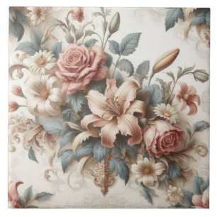Light Antique Floral Perfection Ceramic Tile
