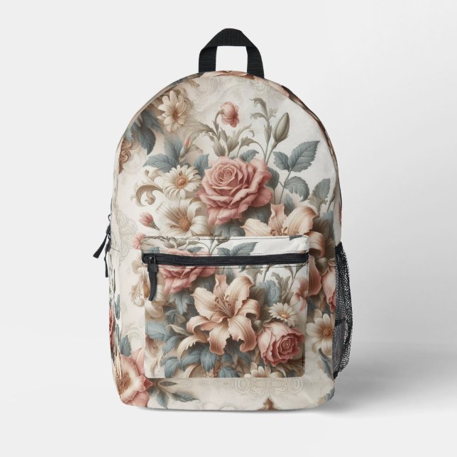 Light Antique Floral Perfection Printed Backpack (Front)