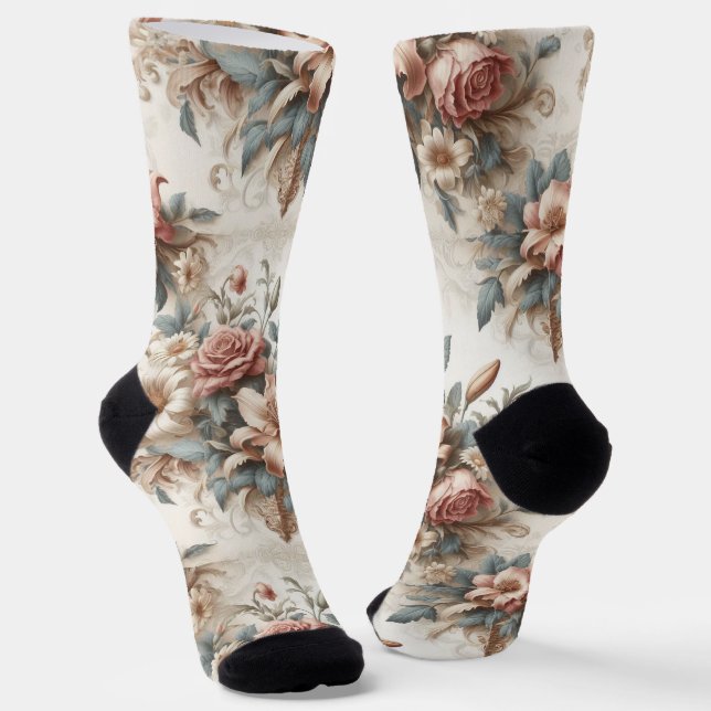 Light Antique Floral Perfection Socks (Angled)