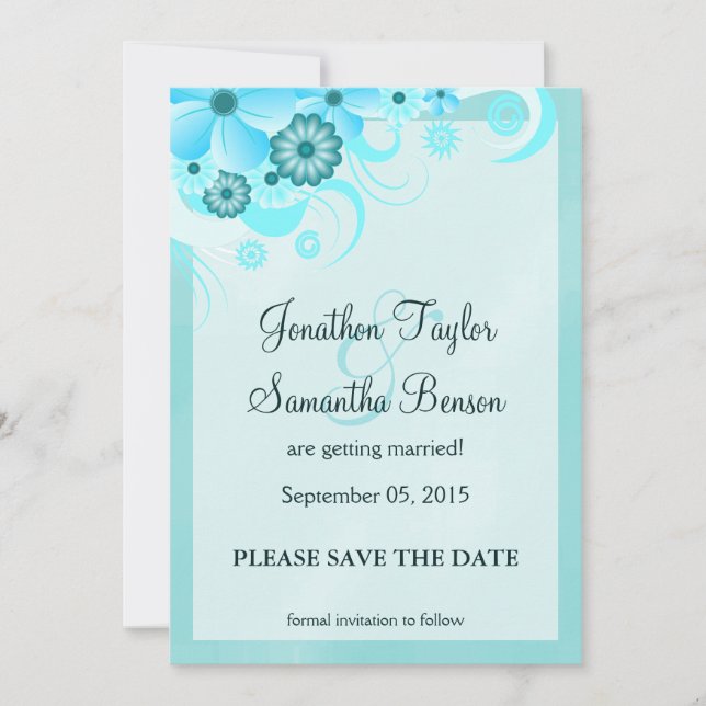 Light Aqua Blue Floral Save The Date Announcements (Front)