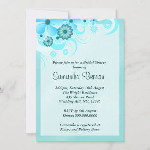 Light Aqua Blue Hibiscus Floral Bridal Shower Invitation