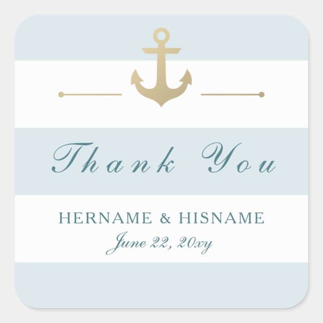 Light Aqua Blue Striped Thank You Favours Stickers (Front)