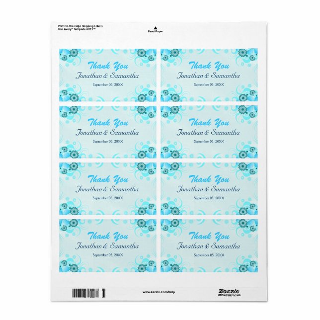 Light Aqua Blue Teal Floral Large Wedding Favor (Full Sheet)