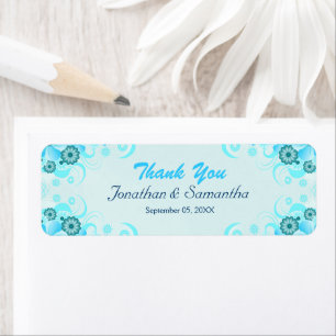 Light Aqua Blue Teal Floral Small Wedding Favour Return Address Label