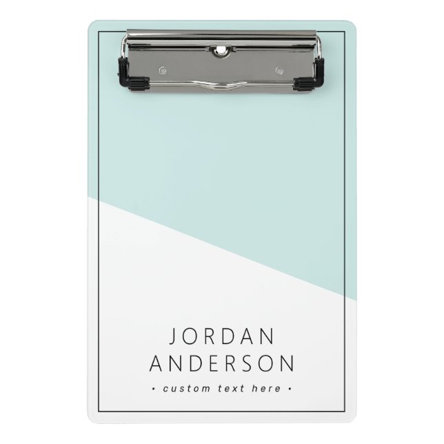 Light aqua blue white geometric colour blocks name mini clipboard (Front)