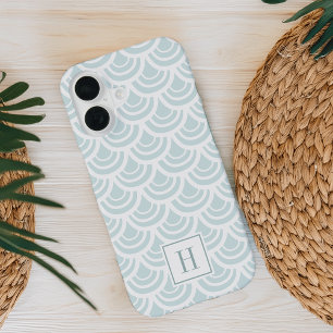 Light Aqua Fishscale Pattern Monogram iPhone 16 Case