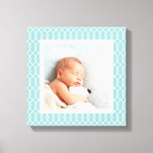 Light Aqua Lattice Framed Photo Canvas Print